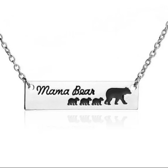 Mama Bear and Cubs Silver Bar Pendant Necklace - Picture 4 of 8